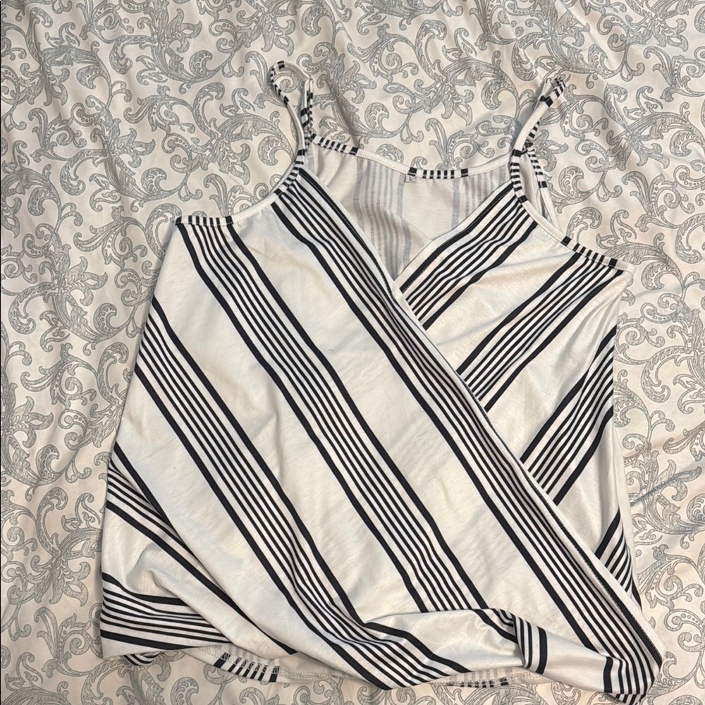 Amazon White and Black Wrap Tie Front Camisole
